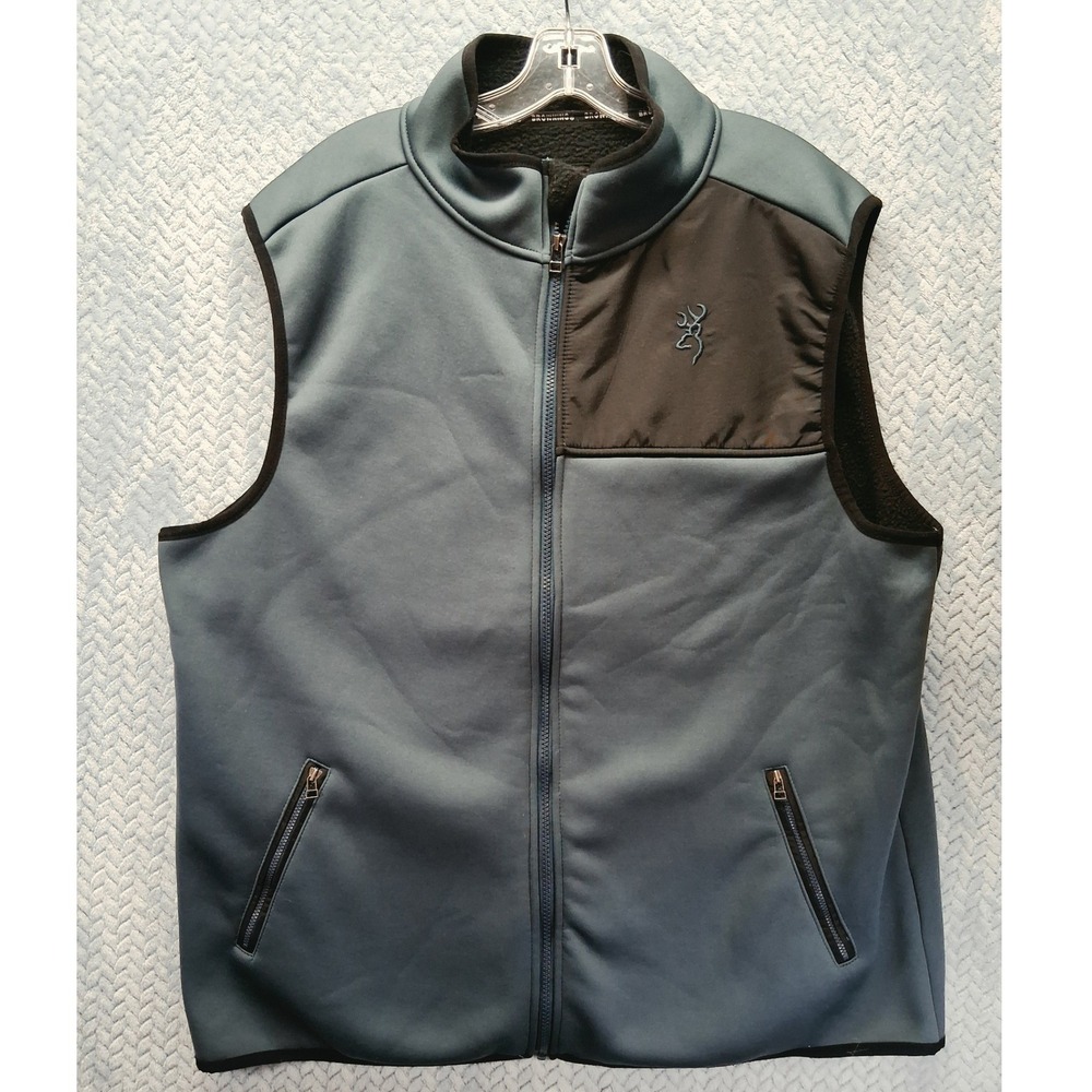 Browning Mens XL Blue Gray Sherpa Lined Softshell Full Zip Vest A0003782